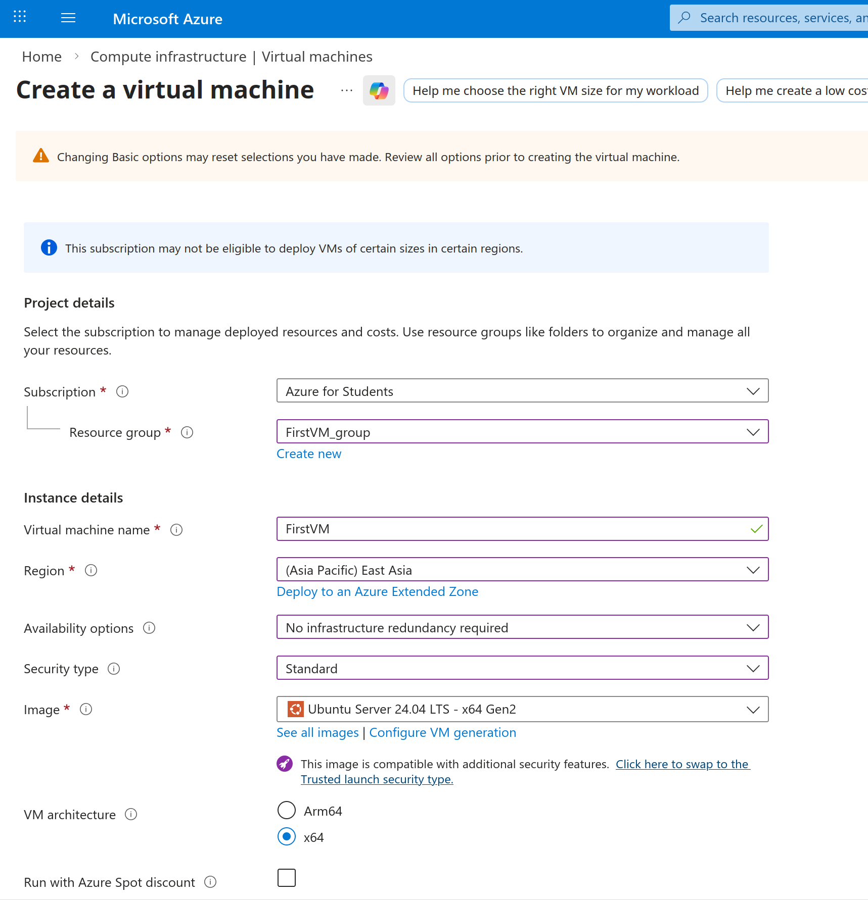 Project and instance details