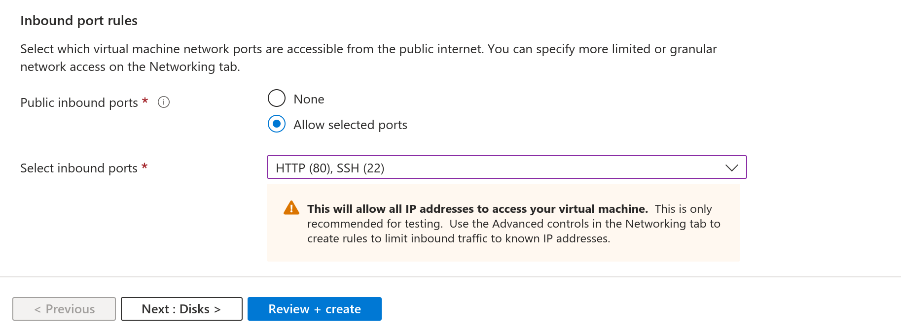 Inbound port rules