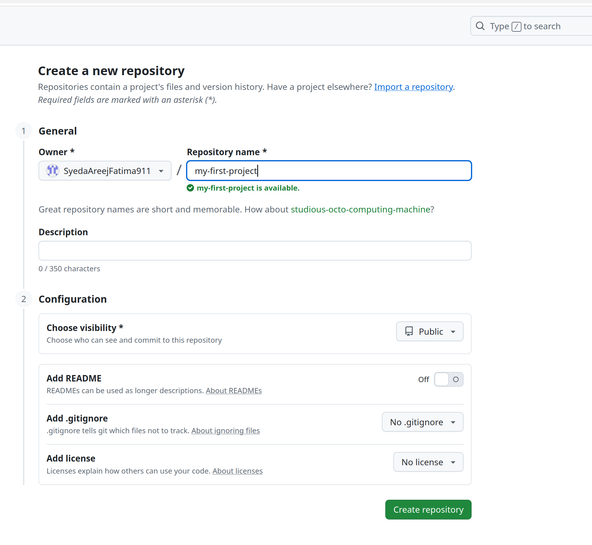 creating repository on github